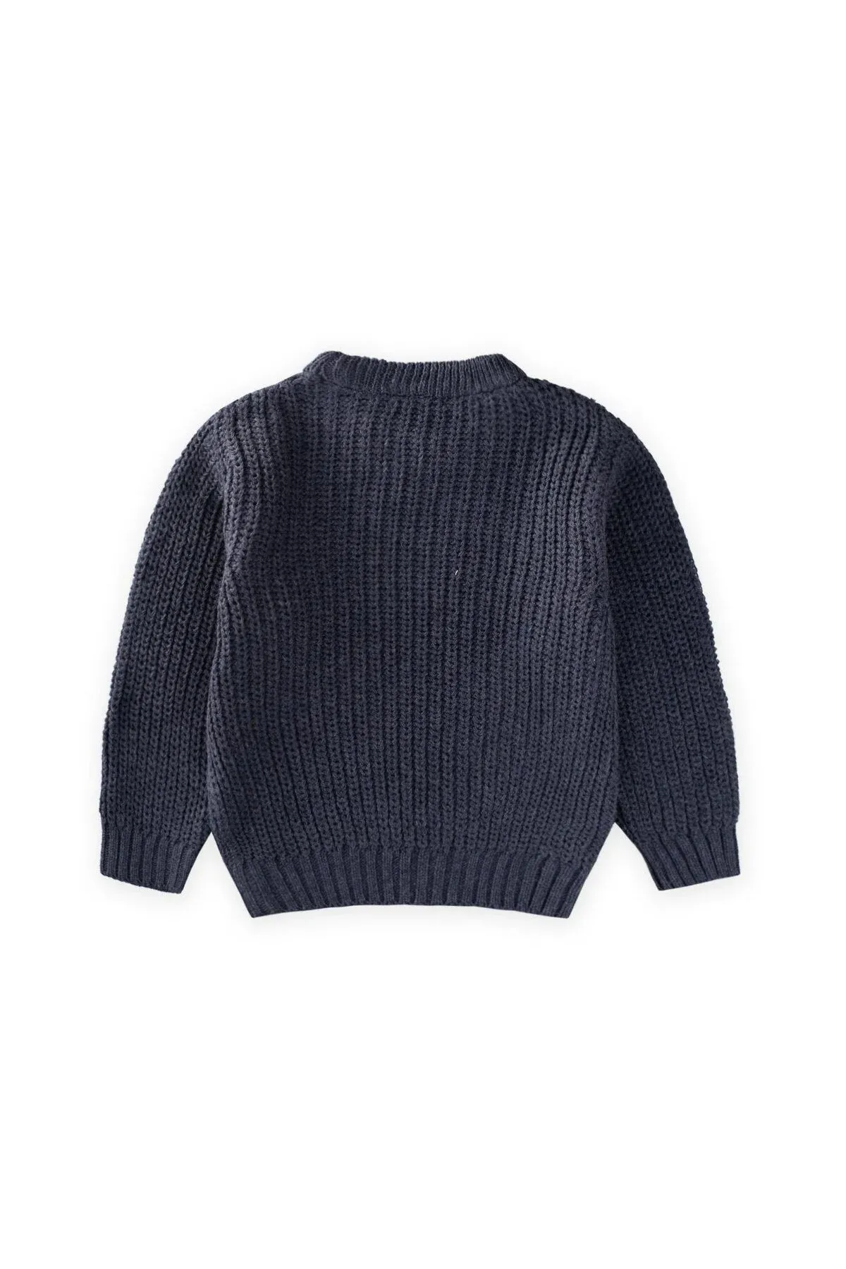 Tegelek ýaka selanik trikotaž ýemperi, 2-8 ýaş, indigo gök - 34150747 — surat 3/4