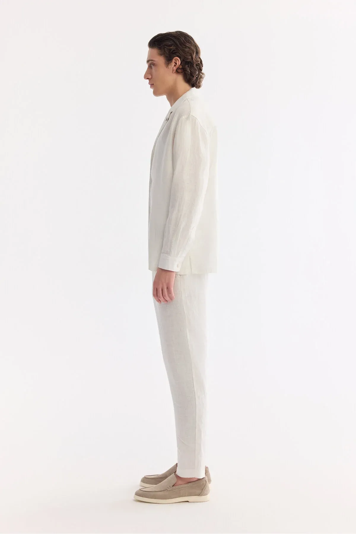 Erkek ak reňkli, apaž ýakaly, howa geçirýän 100% zygyr Comfort Fit köýnek-penjek A61Y2114 - 34220367 — surat 4/8
