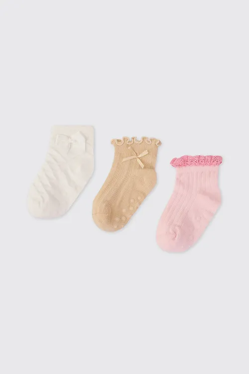 Gyz çaga reňkli 3-li patik joraby - 34317615