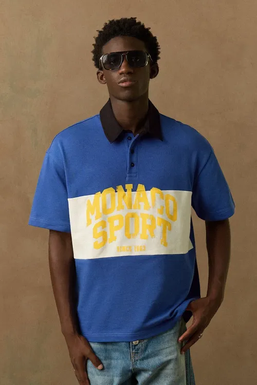 Gysga ýeňli printli polo ýaka futbolka - 36659687