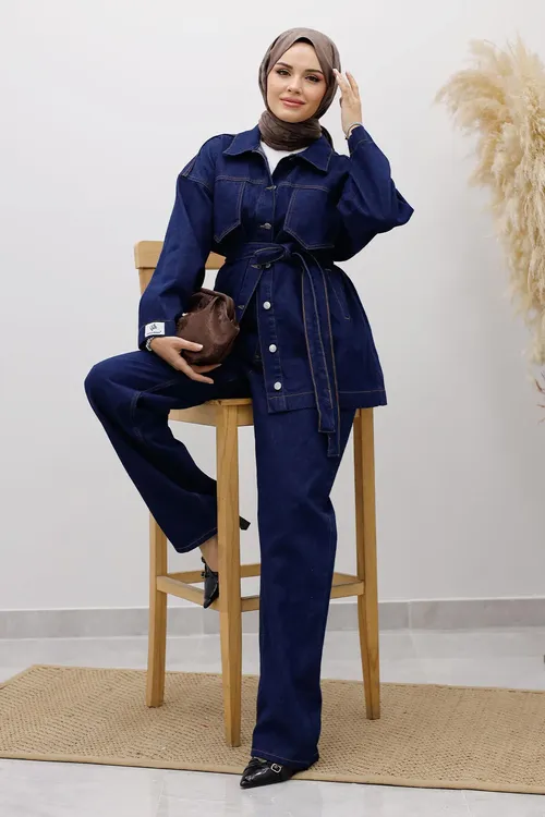 Kemerli denim (jins) toplumy TSD250231 - Goýy mawy - 33603080