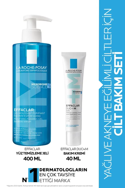 Ýagly we düwenekli deriler üçin deri ideg toplumy: Effaclar arassalaýjy geli we Duo+M ideg kremi - 33535253