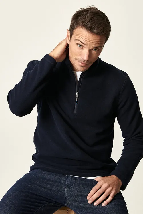 Erkek goýy gök anti-pilling tüýlenmeýän Standart Fit dik ýaka polar switer (sweatshirt) - 35815742 — surat 3/6