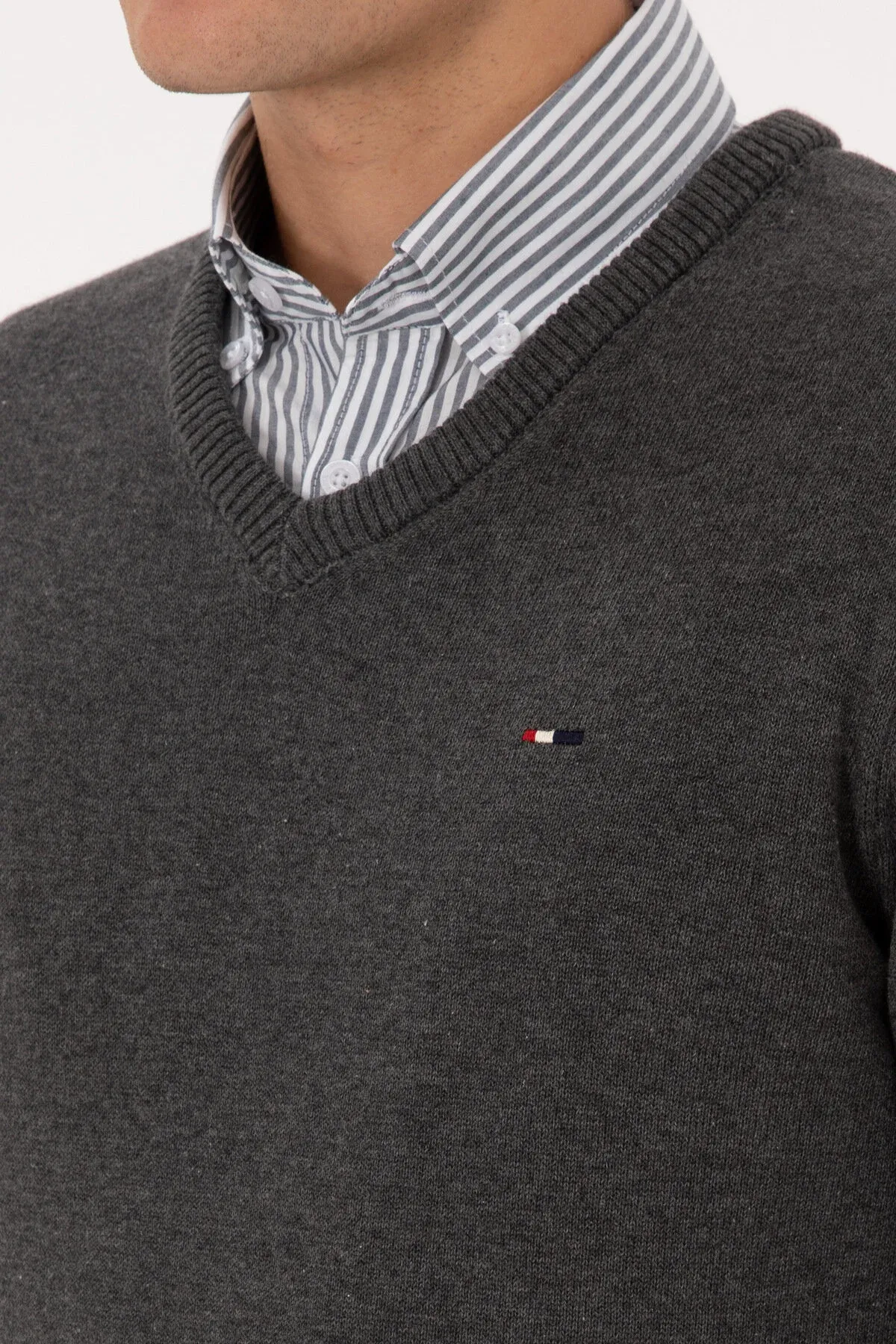 Erkekler üçin Slim Fit V ýaka antrasit melanj bazis switer 50313668-VR081 - 36660601 — surat 7/7