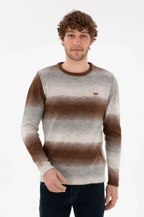 Erkekler üçin Slim Fit ýarym tegelek ýaka çal melanj switer 50297082-VR086 - 36661305