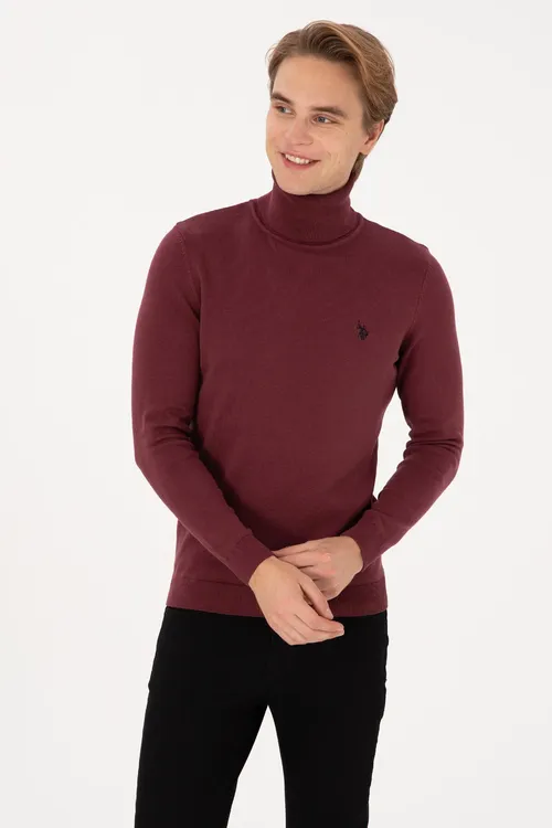 Erkekler üçin Slim Fit ýokary ýaka bordof switer 50313640-VR177 - 36660860