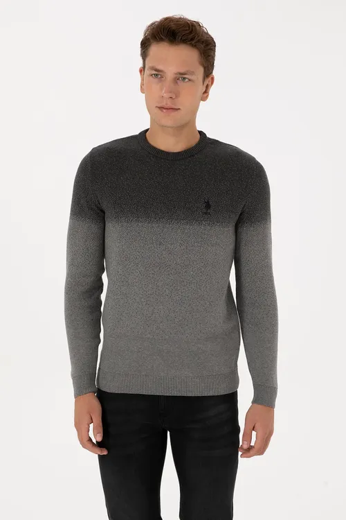Antrasit melanj regular fit bisiklet ýaka erkek kazak 50307871-VR081 - 36660430