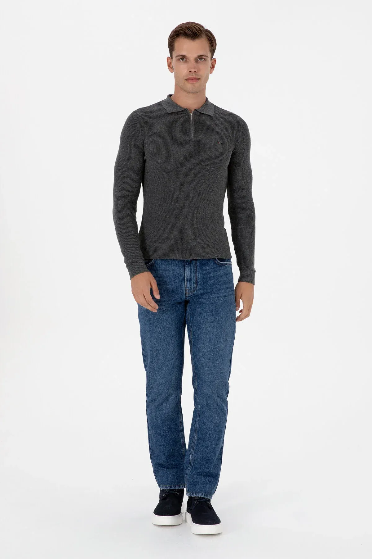 Antrasit melanj regular fit ýarym ýöremeli erkek esasy kazak 50313685-VR081 - 36660552 — surat 4/7
