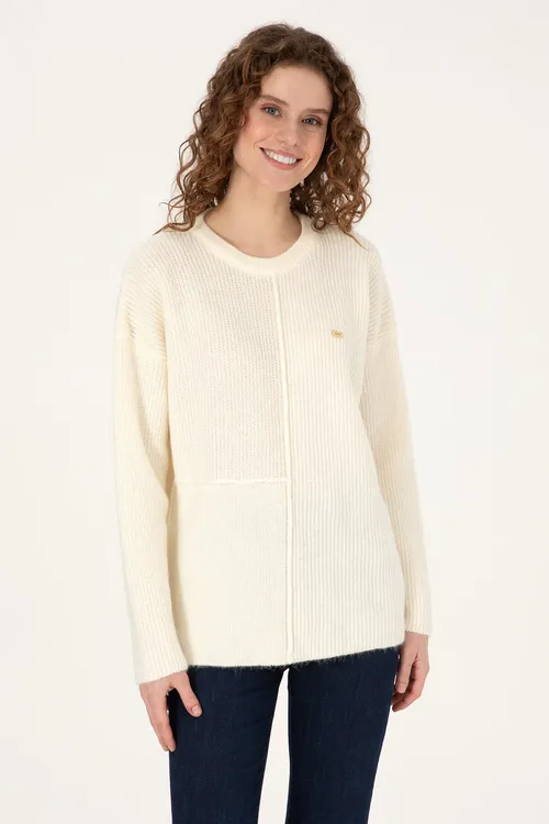 Aýallar üçin krem reňkli switer 50307894-VR256 - 36660751