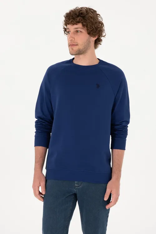 Erkekler üçin indigo reňkli inçe togalak ýakaly binýatlyk switşot Regular Fit 50313752-VR028 - 36662638