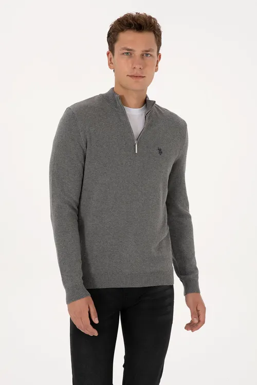 Çal melanj slim fit ýarym ýöremeli erkek esasy kazak 50313695-VR109 - 36660416