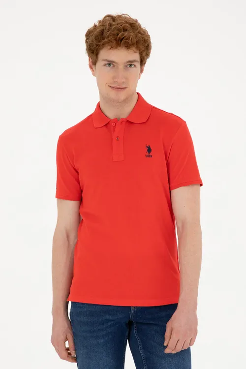 Erkekler üçin Slim Fit polo ýaka goýy gyzyl bazis futbolka 50279613-VR014 - 36665577