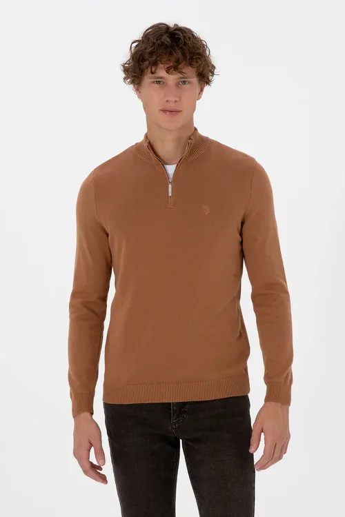 Kamel reňkli slim fit ýarym ýöremeli erkek esasy kazak 50313695-VR233 - 36660318