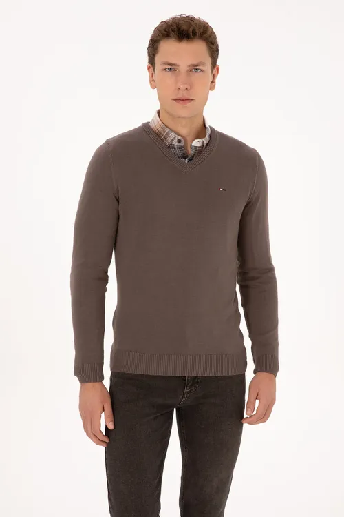 Wizon reňkli slim fit V ýaka erkek esasy kazak 50313668-VR052 - 36660543 — surat 3/7