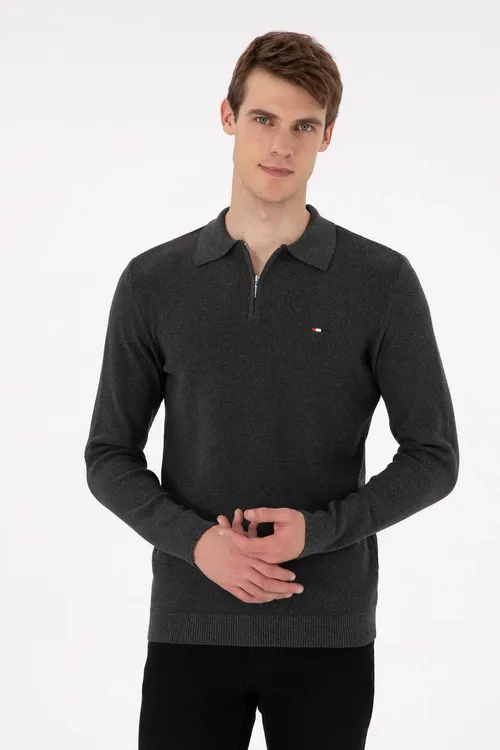 Erkekler üçin Regular Fit ýarym zynjyrly antrasit melanj bazis switer 50298266-VR081 - 36661224 - 37235431 | Ref: 187772