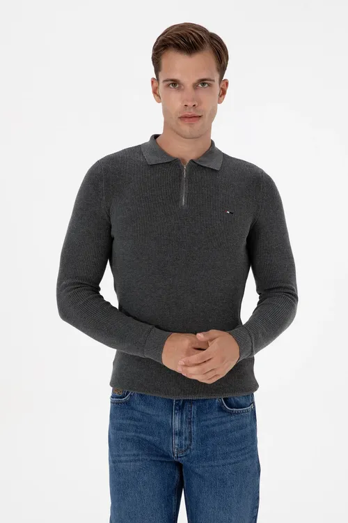 Antrasit melanj regular fit ýarym ýöremeli erkek esasy kazak 50313685-VR081 - 36660552