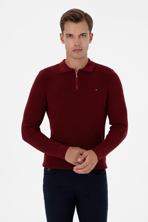 Erkekler üçin Regular Fit ýarym zynjyrly bordof bazis switer 50313685-VR014 - 36661436