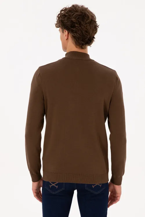 Goňur reňkli slim fit ýarym ýöremeli erkek esasy kazak 50313695-VR029 - 36660217 — surat 5/7