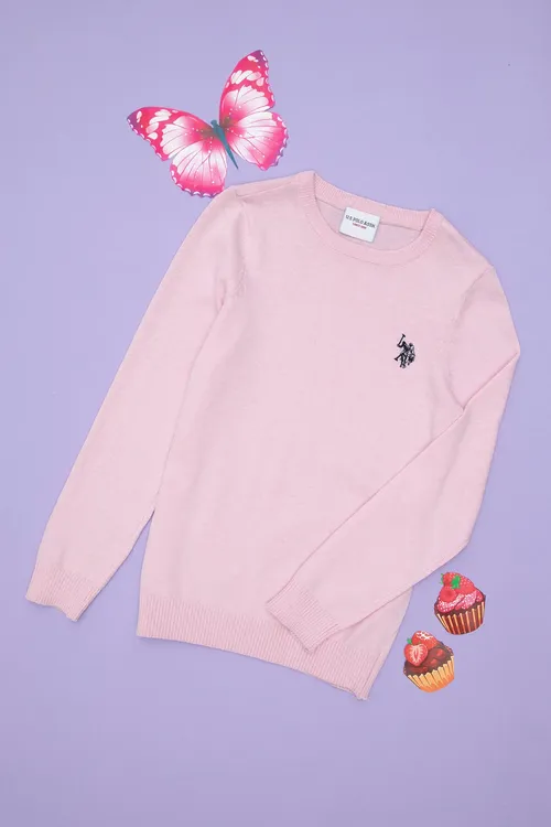 Gyz çagalar üçin ýarym tegelek ýaka pembe bazis switer 50293586-VR041 - 36660933