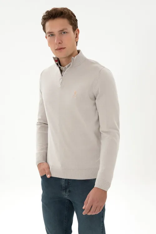 Açyk goňur reňkli slim fit ýarym ýöremeli erkek kazak 50315823-VR049 - 36660546