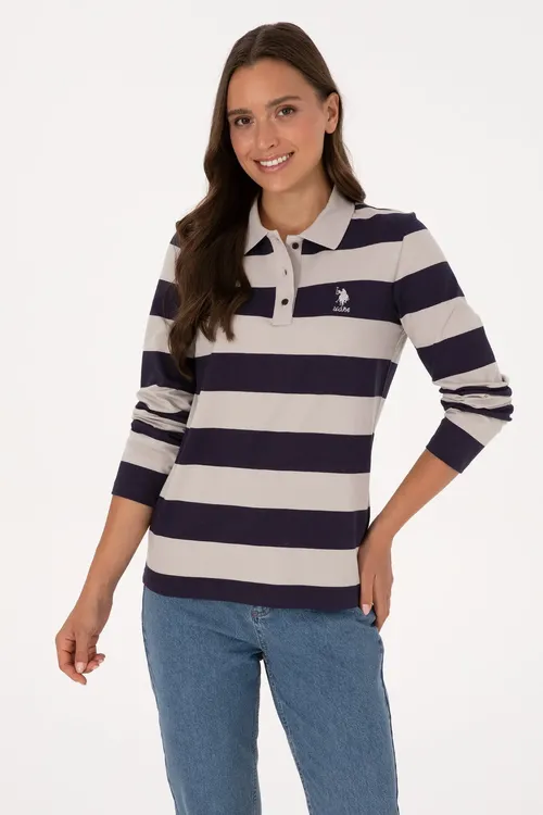 Aýallar üçin erik reňkli çyzykly polo ýaka switşot 50314207-VR074 - 36661521