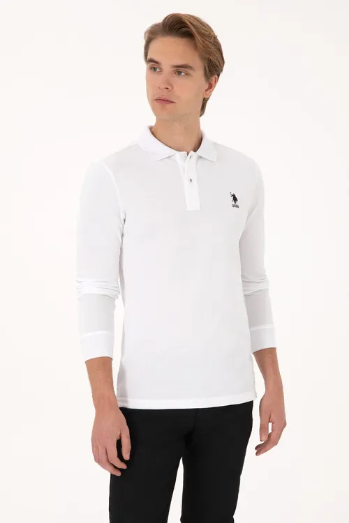 Erkekler üçin Slim Fit polo ýakaly ak esasy switşot 50307687-VR013 - 36665073