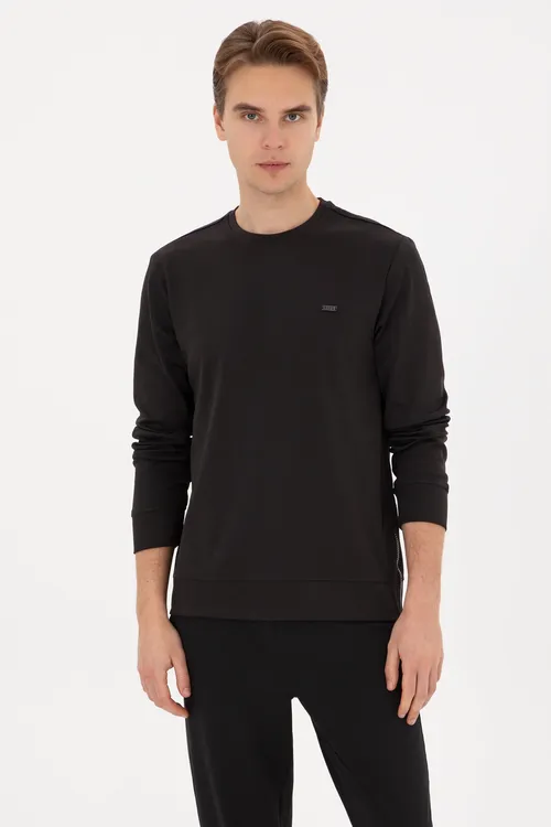 Erkekler üçin Regular Fit ýarym tegelek ýaka gara switşot 50315483-VR046 - 36661366