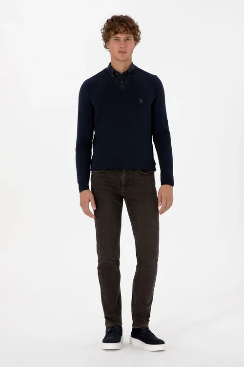 Goýy gök reňkli slim fit V ýaka erkek esasy trikotaj kazak 50313662-VR033 - 36660596 — surat 4/7