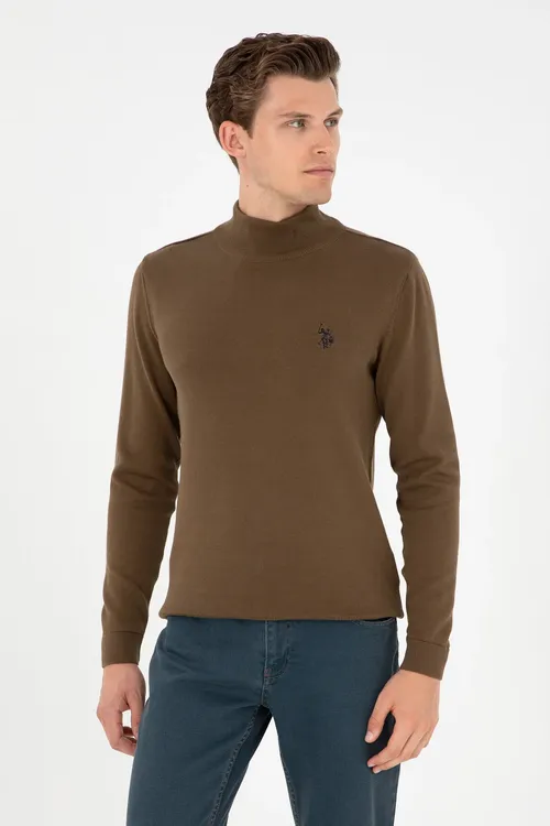 Erkekler üçin Slim Fit ýarym balykçy ýaka haki bazis switer 50293499-VR027 - 36660913