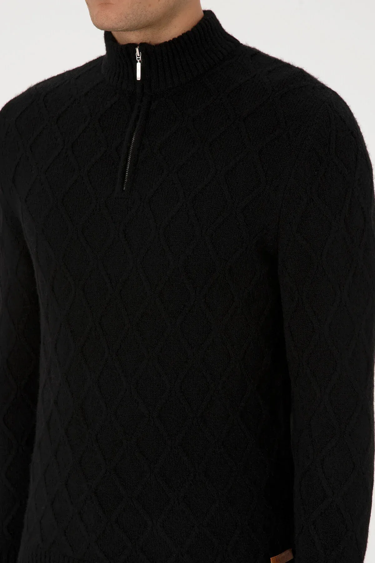 Gara reňkli nagşly regular fit ýarym ýöremeli erkek kazak 50315035-VR046 - 36660515 — surat 7/7