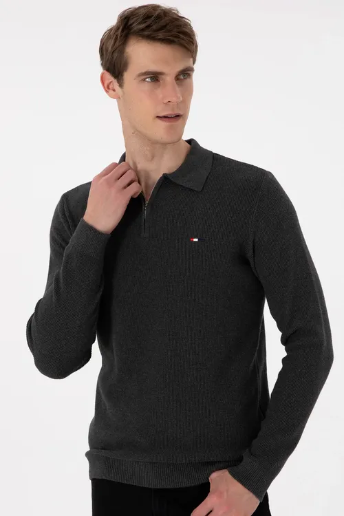 Erkekler üçin Regular Fit ýarym zynjyrly antrasit melanj bazis switer 50298266-VR081 - 36661224 - 37235431 | Ref: 187772 — surat 3/7