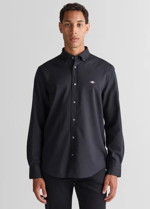 Ýakasy ilikli Regular Fit gara erkek köýnegi - 29740478
