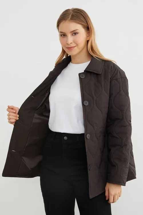 Ýoda nagyşly düwmeli Oversize kurtka - 32612969