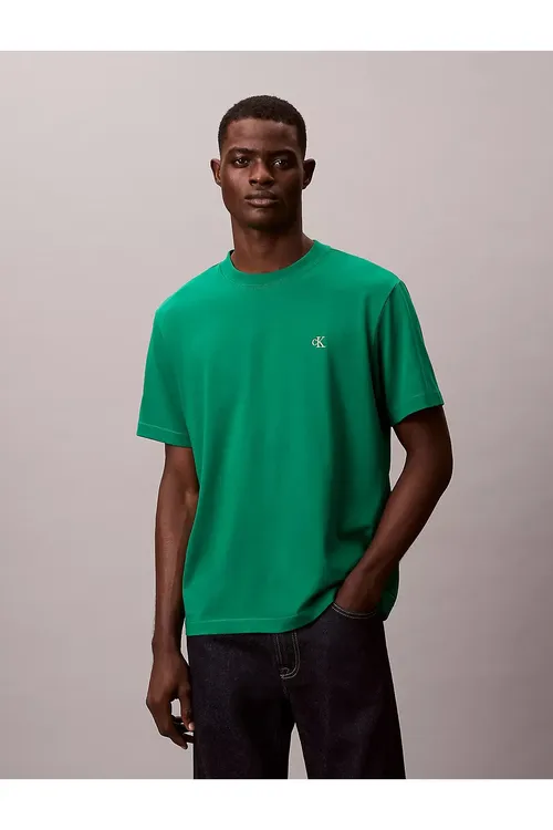 Erkek regular fit tegelek ýakaly gursagy CK logotipli pagta gysga ýeňli ýaşyl futbolka LV04RC275G-2ES - 33418527
