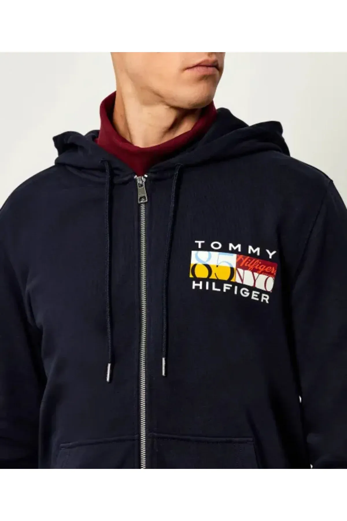 Erkek Regular Fit kapüşonly baýdak logotipli 100% pamykly uzyn ýeňli goýy gök kurtka MW0MW40043-DW5 - 33575143 — surat 4/4