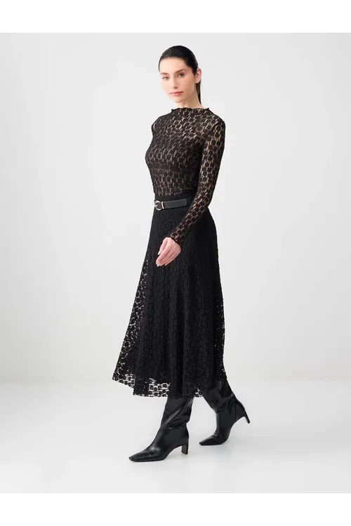 gara erkin biçüwli adaty billi kružewaly trikotaž midi ýubka - 34155470
