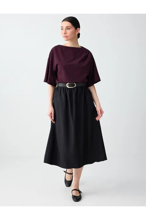 Gara amatly kesimli adaty belli jübüli dokma midi ýubka - 34155409