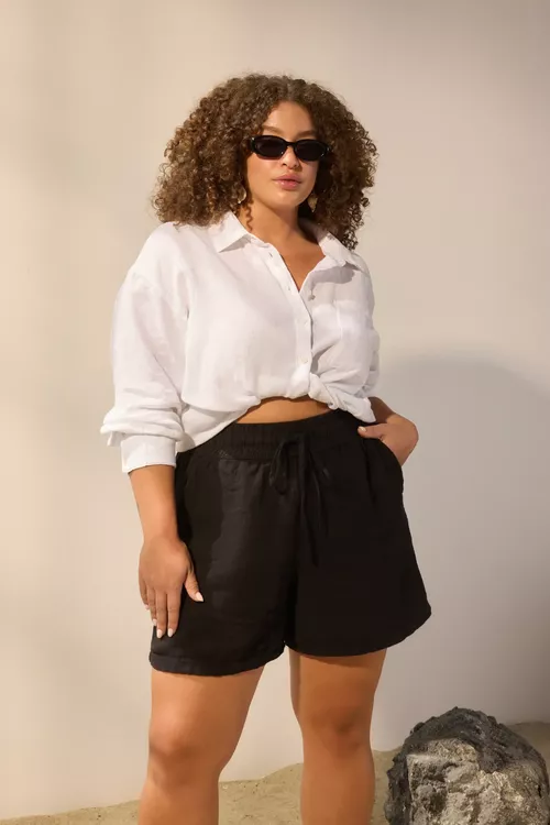 Gara 100% zygyr dokama bili rezinkaly ýokary belli şortik TBBSS25AP00040 - 27318033