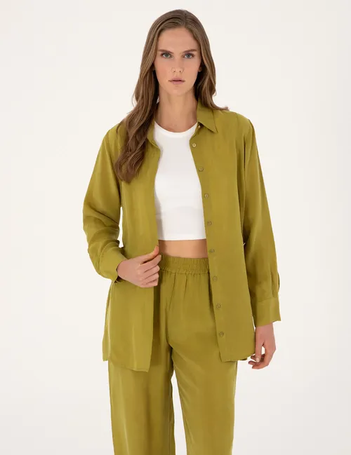 Ýaşyl reňkli Comfort Fit uzyn ýeňli köýnekçe - 30079675