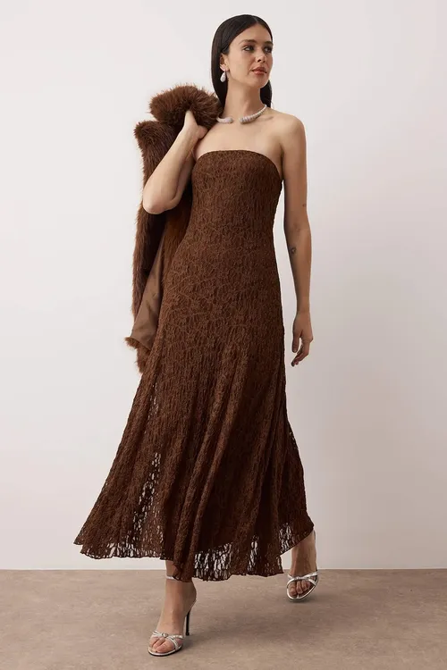 Goňur göni kružewaly strapless midi astarly köýnek TPRAW26EL00096 - 29872928
