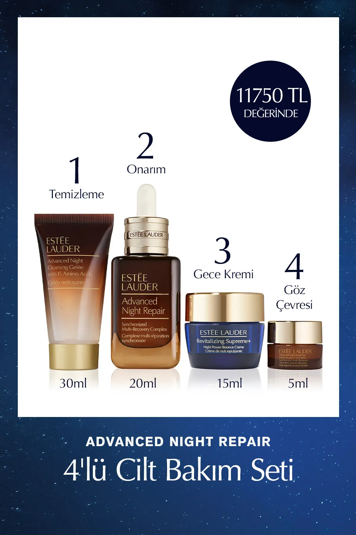 Advanced Night Repair 4-li deri ideg toplumy - serum 20ml + arassalaýjy 30ml + göz kremi 5ml + krem 15ml - 33384765 — surat 1/2