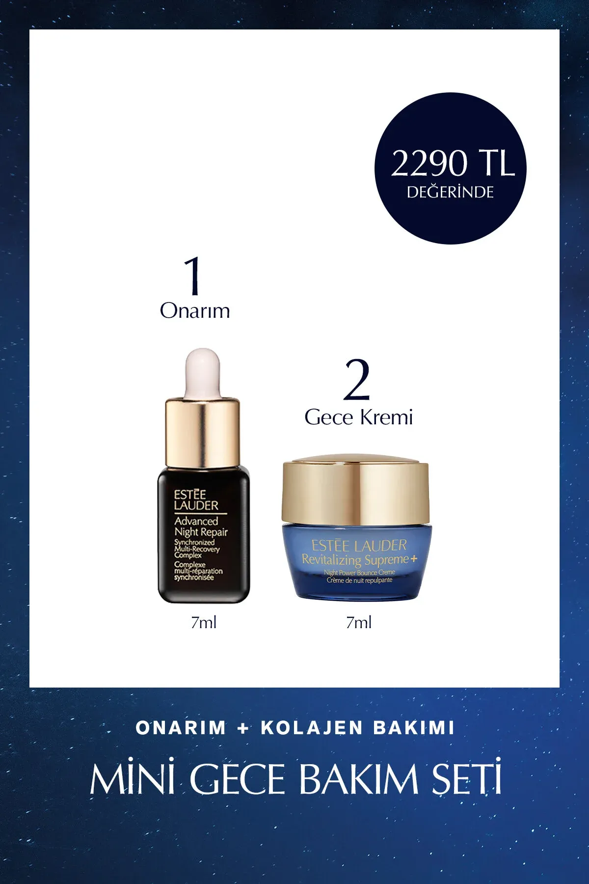 Bejeriş we kollagen güýji mini gije ideg toplumy - Bejeriji sarym 7 ml + Gije kremi 7 ml - 34046835 — surat 1/1