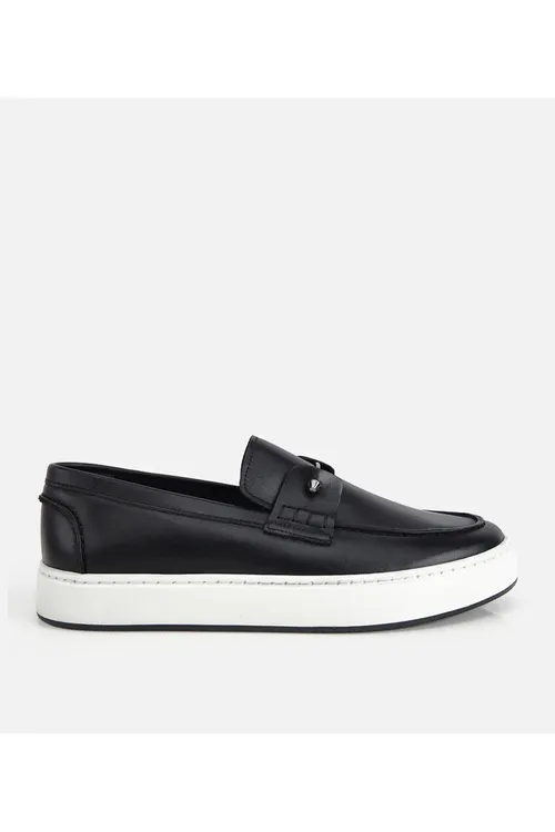 Erkek deri gara metal bezegli gündelik loafer - 34157069