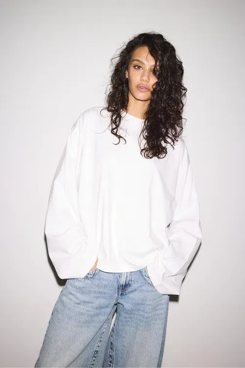 Boxy uzyn ýeňli t-shirt - 34089829