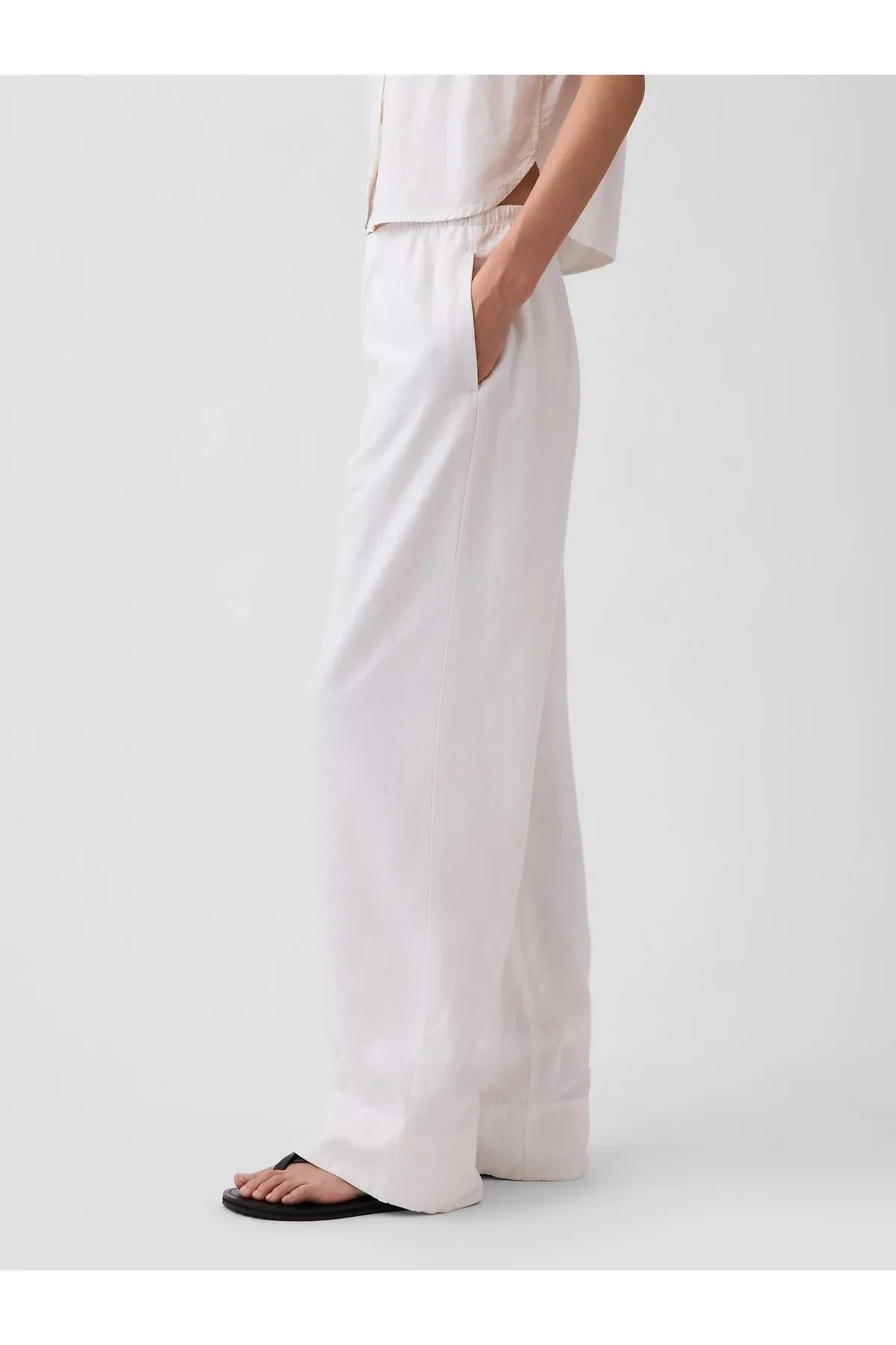 Aýallar üçin ak amatly giň zygyr garyndyly balak Easy Wide-Leg - 36667215 — surat 6/7