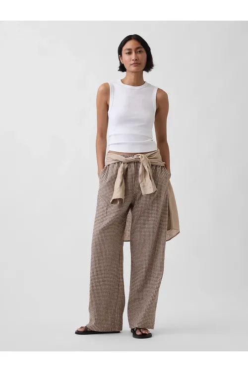 Aýallar üçin goňur amatly giň zygyr garyndyly balak Easy Wide-Leg - 36667380 — surat 3/7