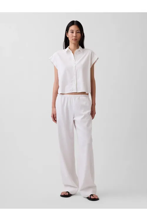 Aýallar üçin ak amatly giň zygyr garyndyly balak Easy Wide-Leg - 36667215