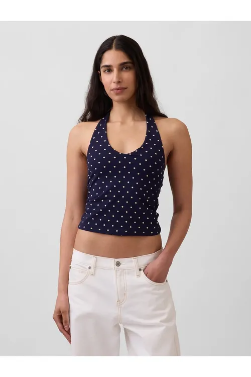 Aýallar üçin goýy gök gysga boýundan bagjamly trikotaž kofta CloseKnit Halter Crop - 36666984