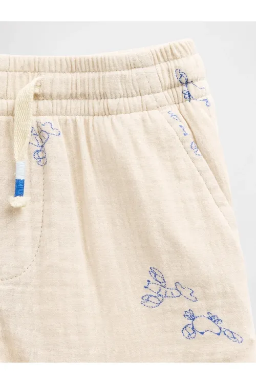 Oglan bäbekler üçin sarymtyl-çal nagyşly sydyrmasyz geýilýän pagta muslin gysga balak Pull-On - 36667292 — surat 2/3