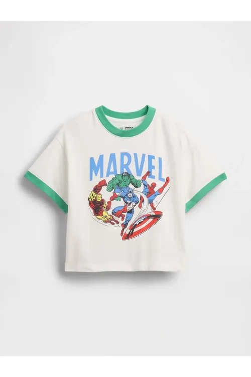 Oglan bäbekler üçin ak giň Marvel nagyşly futbolka Oversized - 36667438